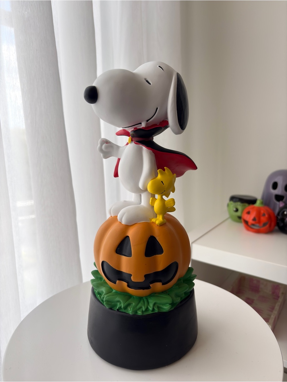 Peanuts Snoopy & Woodstock Halloween Pumpkin Figurine - White, Orange, Yellow